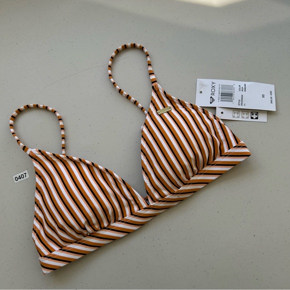Roxy Striped Triangle Bikini Top XS Orange - Picture 1 of 6